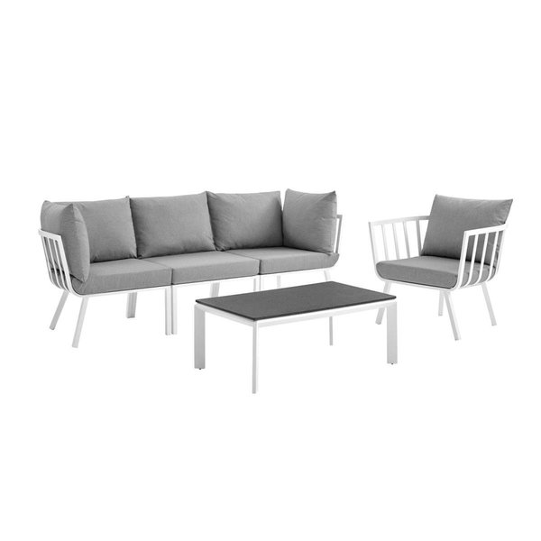 Modway Furniture Riverside Outdoor Patio Aluminum Set, White Grey - 5 Piece EEI-3783-WHI-GRY